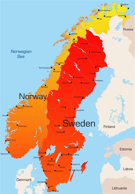 map of norway and sweden.